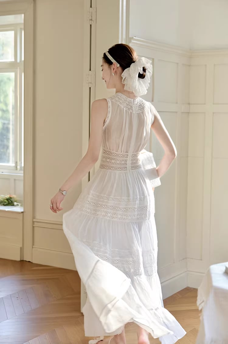 【dress】レースドッキングロングワンピース Q8386