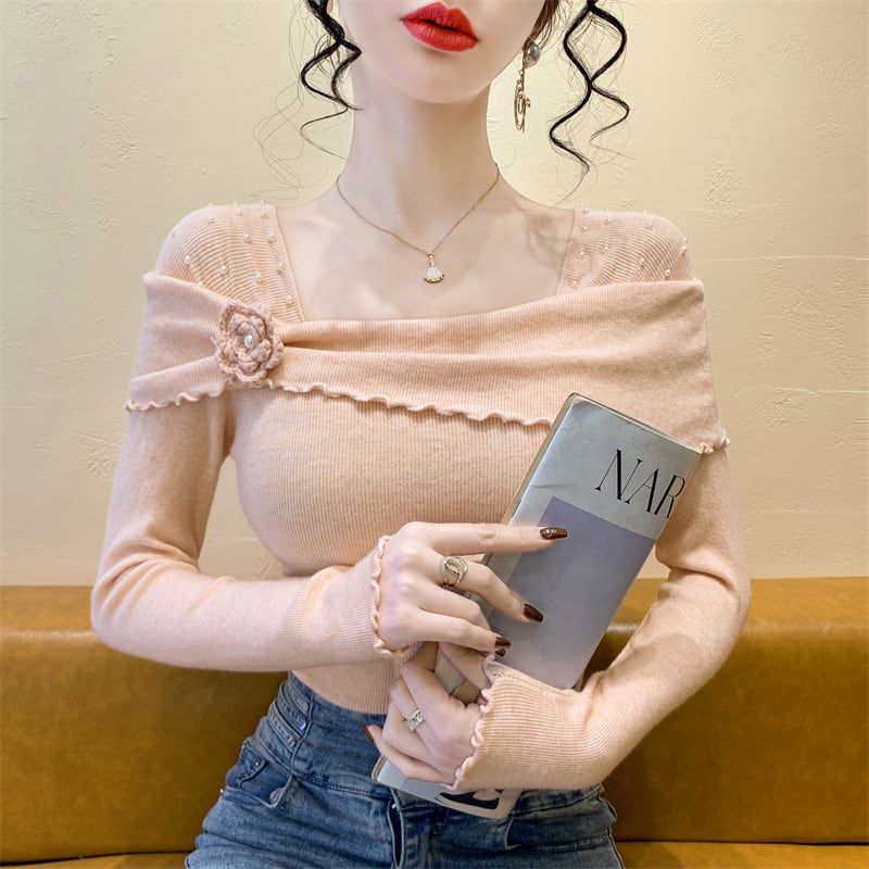 【tops】パール立体フラワーニットトップス　M28666