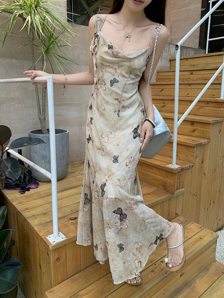 【dress】フランス風プリントキャミワンピース G21521