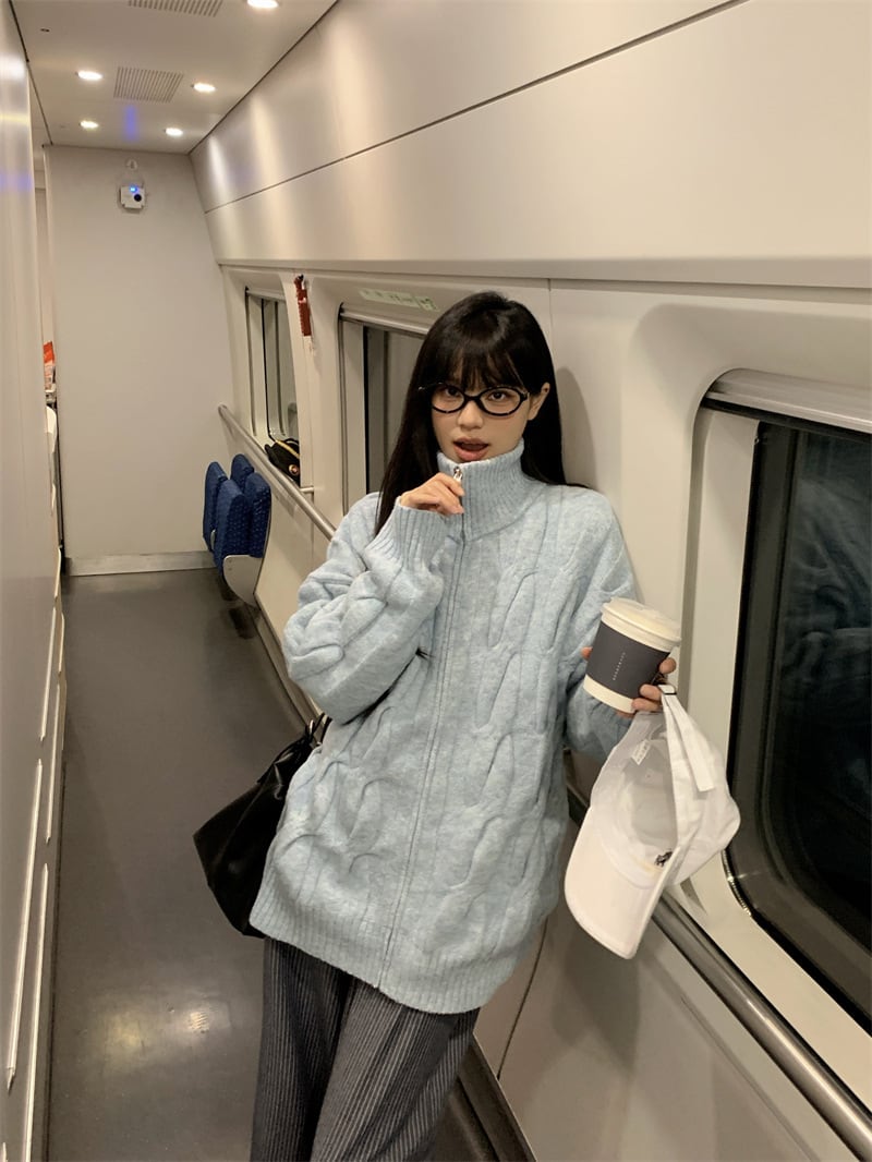 【outer】スタンドネックニットカーデ　M28432