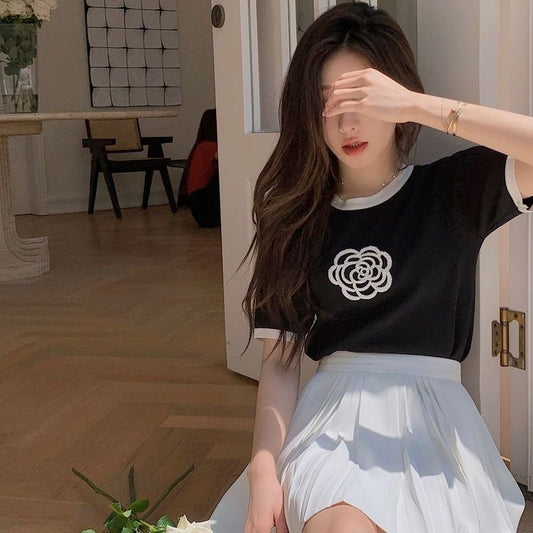 【tops】2色半袖配色TシャツF7868