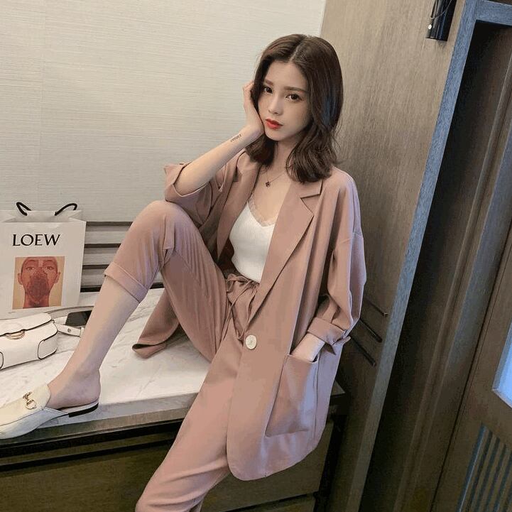 【set】美人度アップ!韓国系スウィート洋気カジュアルハイウエストスーツ２点セット G0115