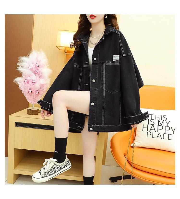 【outer】韓国ファッション秋新作ラペル長袖レトロゆったり着回しデニムジャケットF0695