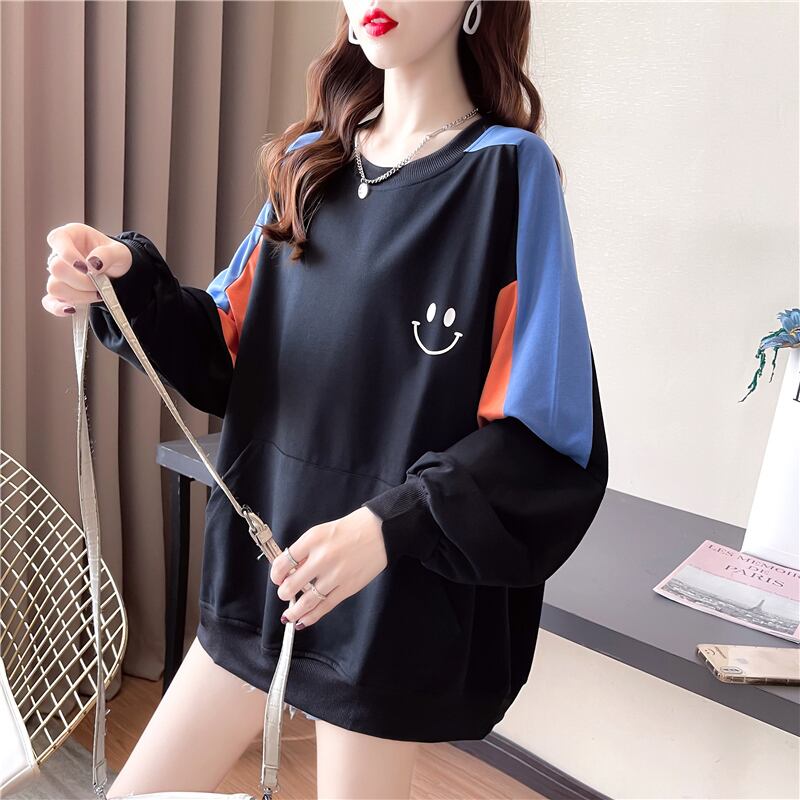 【tops】オシャレ度満点〜ラウンドネック長袖配色英字柄ゆったり着回しパーカーF0677