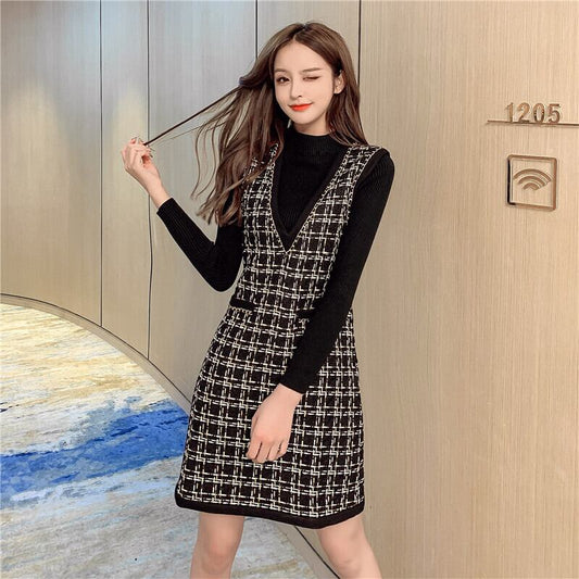 【set】好感度UP!気質満点レトロニットトップス+キャミソールワンピース２点セット G2000