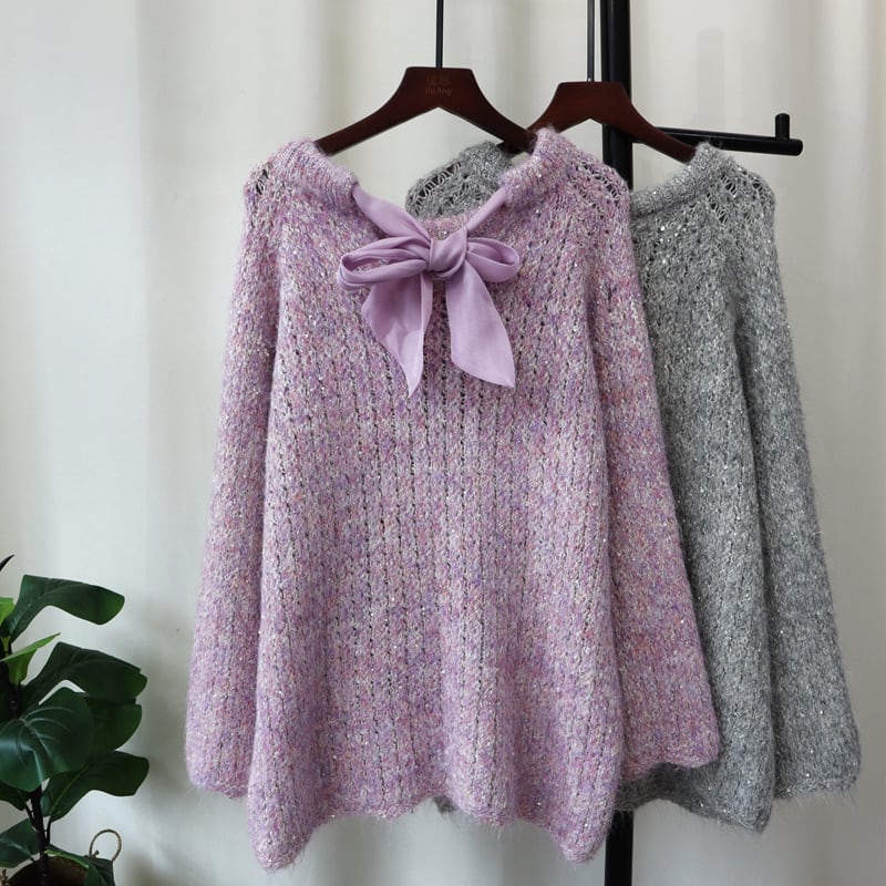 【tops】リボン付きニットセーター　M26372