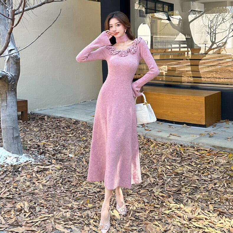【dress】立体フラワーニットワンピース　M27289