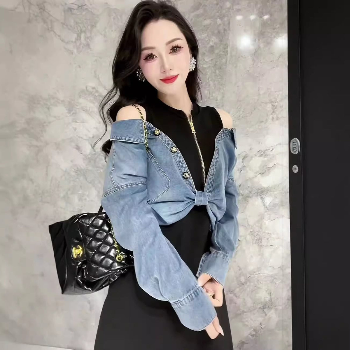 【dress】デニム切り替えワンピース　M26417