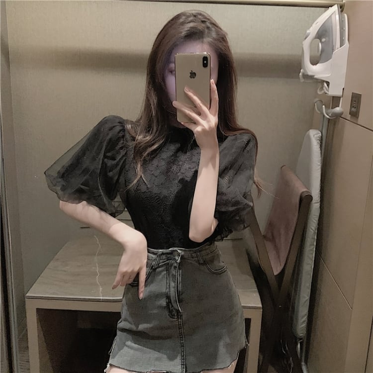 【tops】パフスリーブレースブラウスG20111