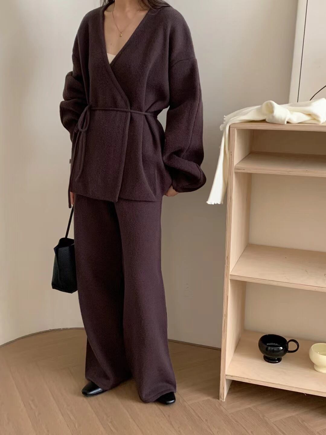 【set】カシュクールニットトップス×ワイドパンツセット　N2765