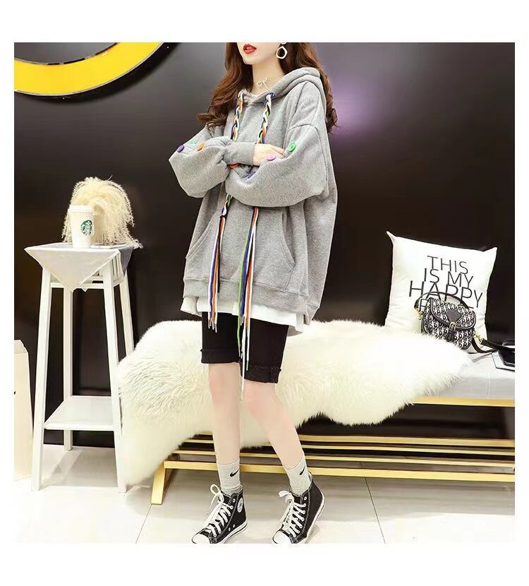 【tops】数量限定秋冬新作配色ラウンドネック長袖厚手3色裏起毛着回し配色パーカーF1335