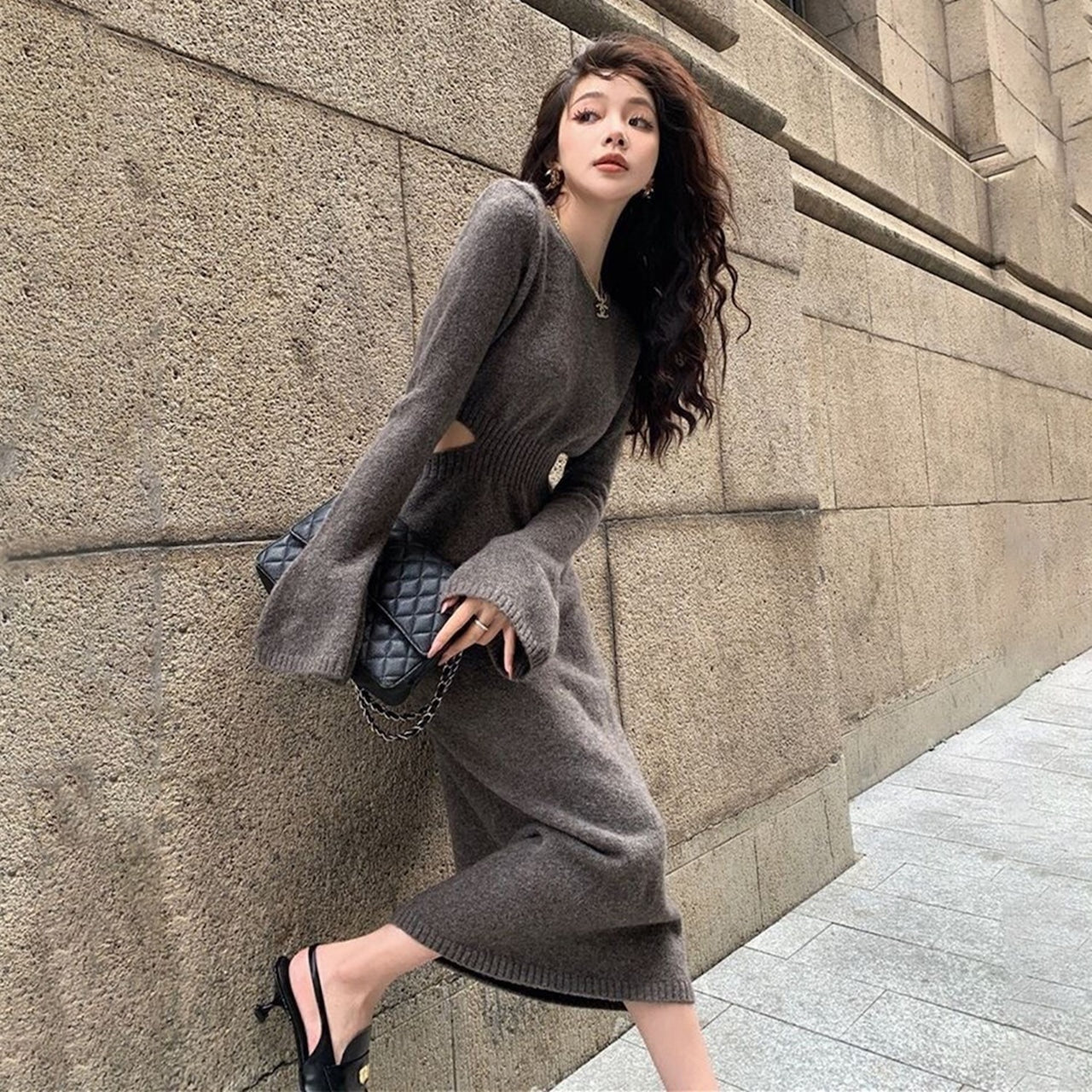 【dress】ウエストカットニットワンピースF8470