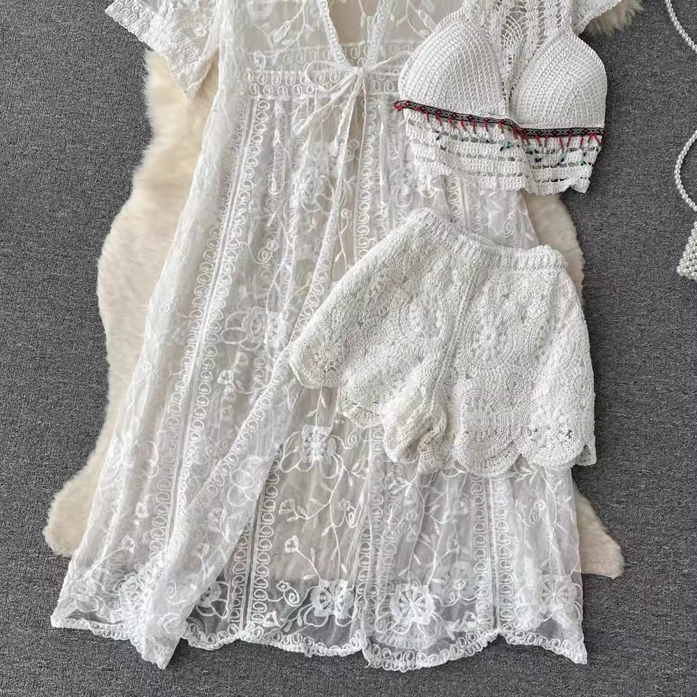 【set】レースカーディガン+キャミソール+ショートパンツ3点セットF7519