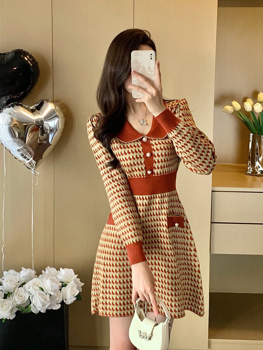 【dress】ジャカードニットワンピース　M28390