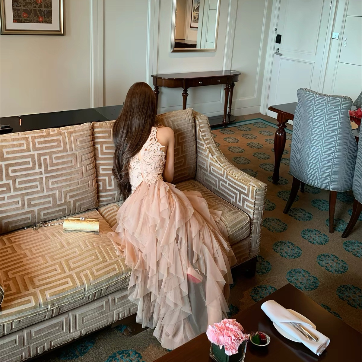 【dress】レースドッキングチュールワンピース N3590