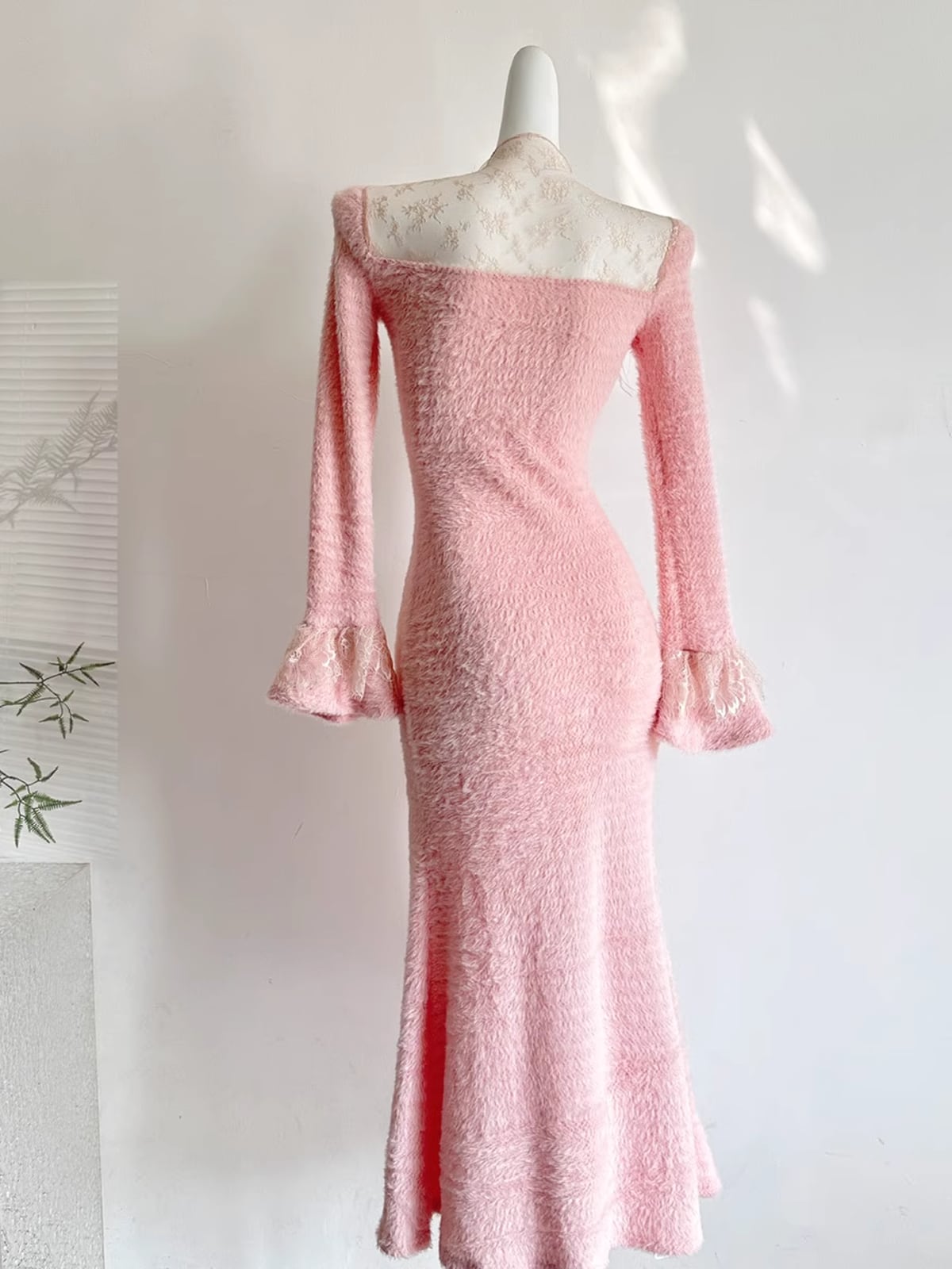 【dress】レースドッキングニットワンピース Q7275