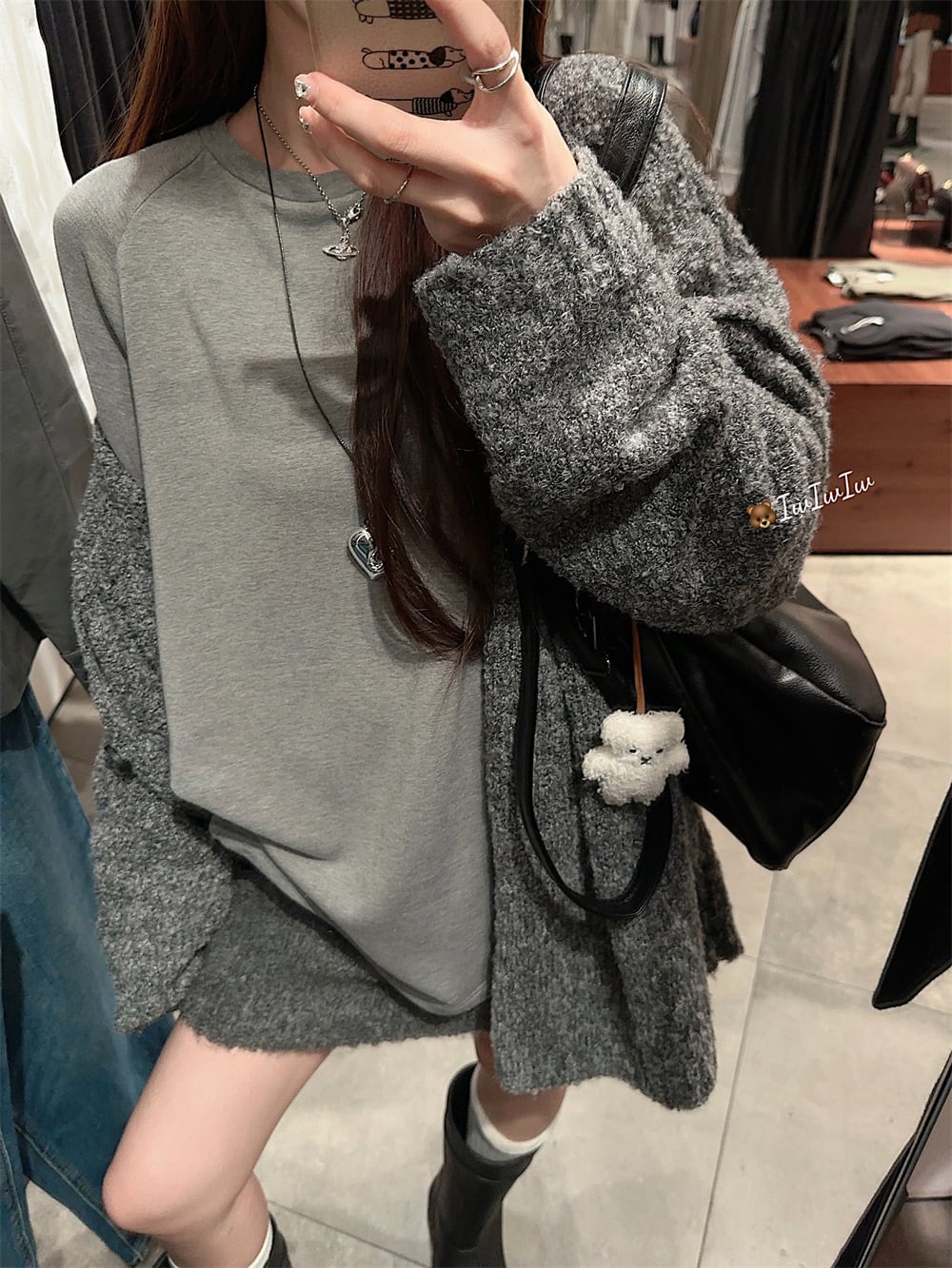 【set】ニットカーデ×長袖Tシャツ×スカートセット　M27317