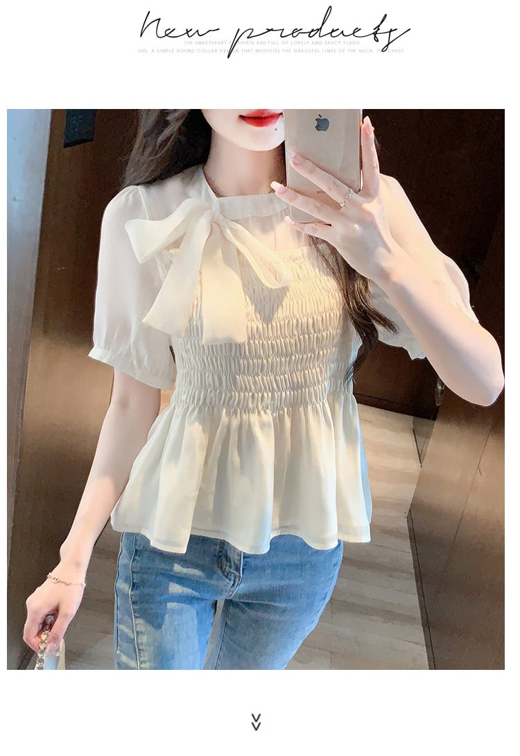 【tops】リボン付きシャツトップス　M23925