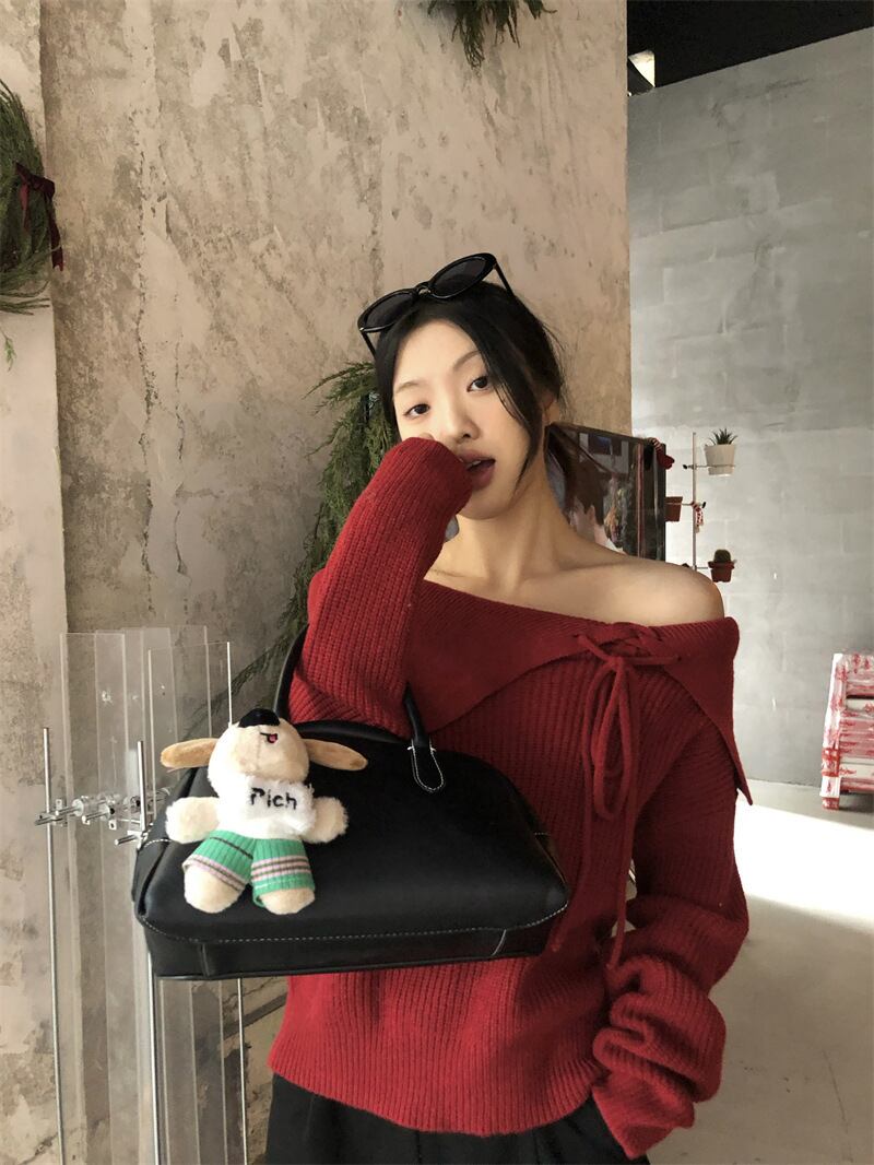 【tops】オフショルダーニットセーター　M28965
