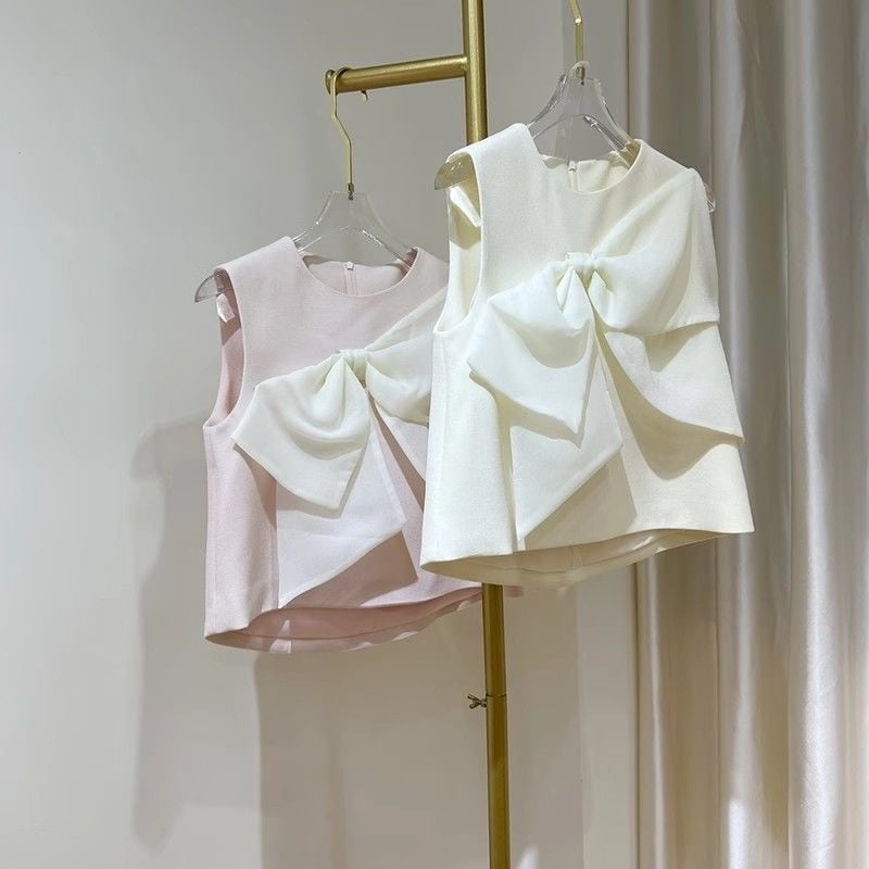 【tops】ラウンドネックリボン付きタンクトップF7082