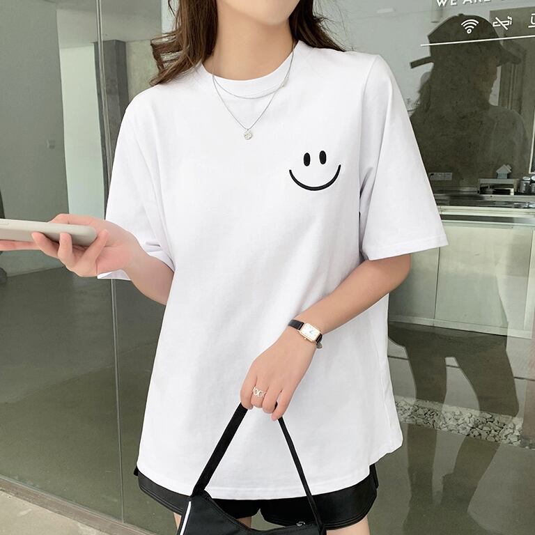 【tops】シンプルラウンドネック半袖Tシャツ