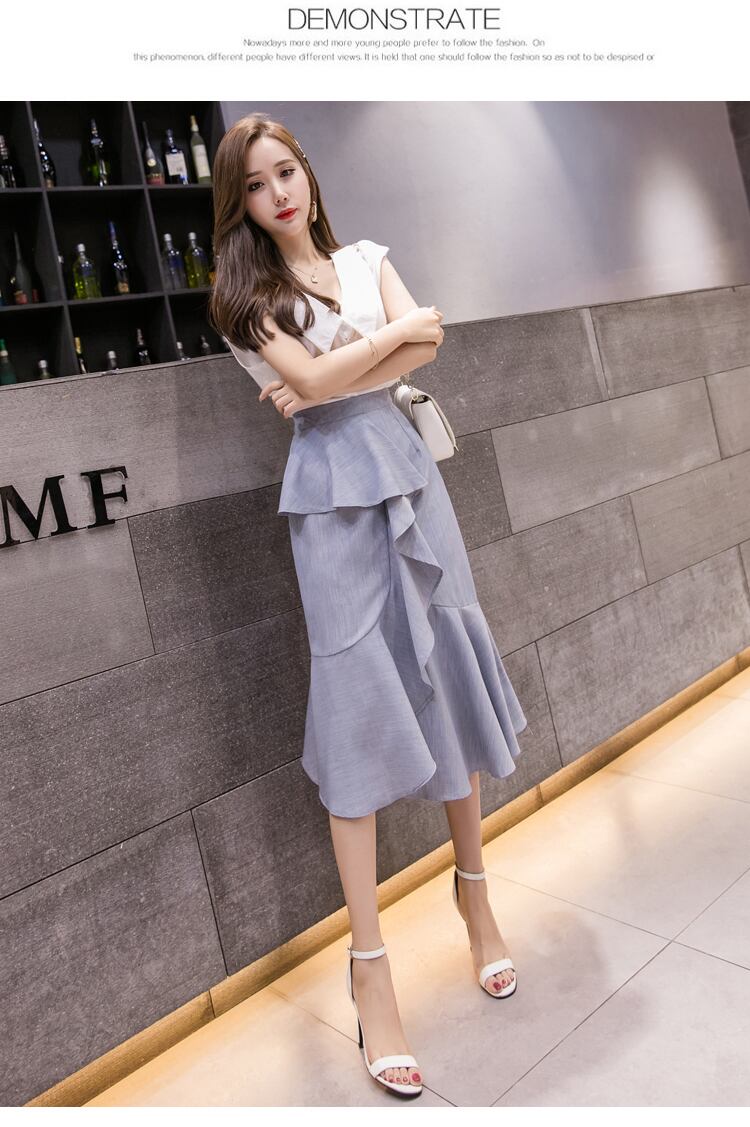 【bottoms】エレガント無地気質満点ファッション不規則フリルフィッシュテールスカート