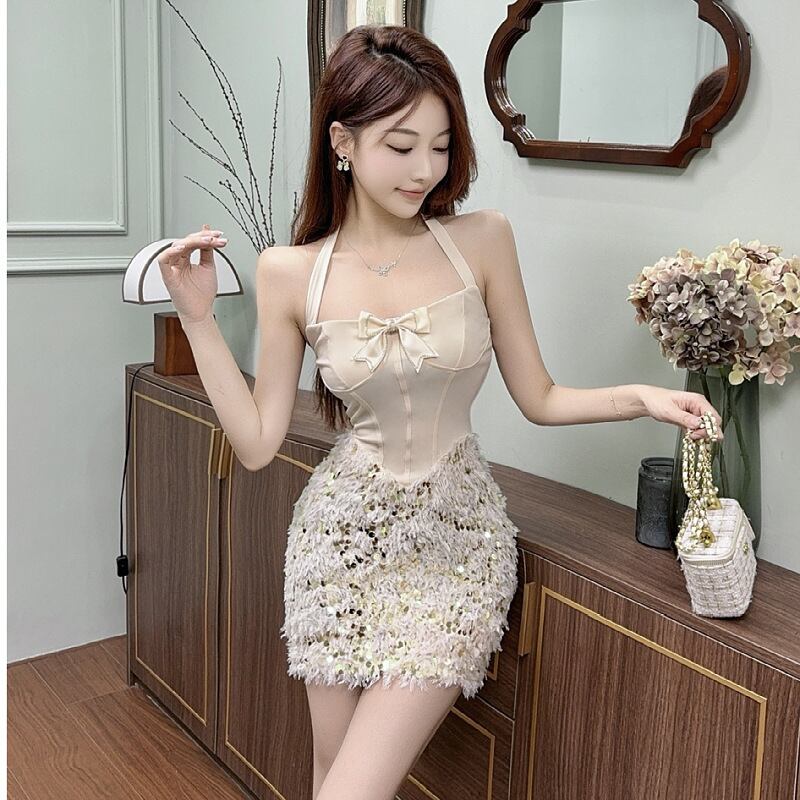 【dress】スパンコールドッキングワンピース　M29993