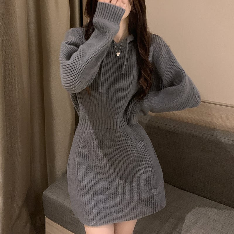 【dress】フード付きニットワンピース　M25351