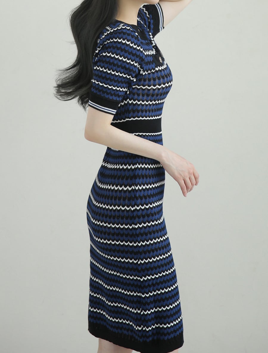 【dress】ボーダー柄ニットワンピース　M24916