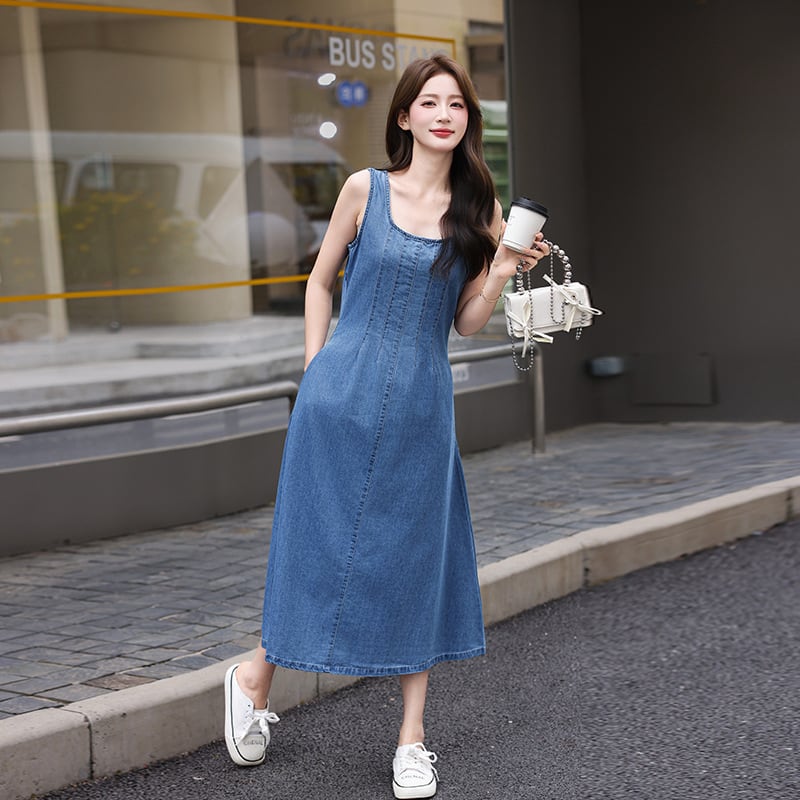 【dress】ロングデニムベストワンピース Q8423