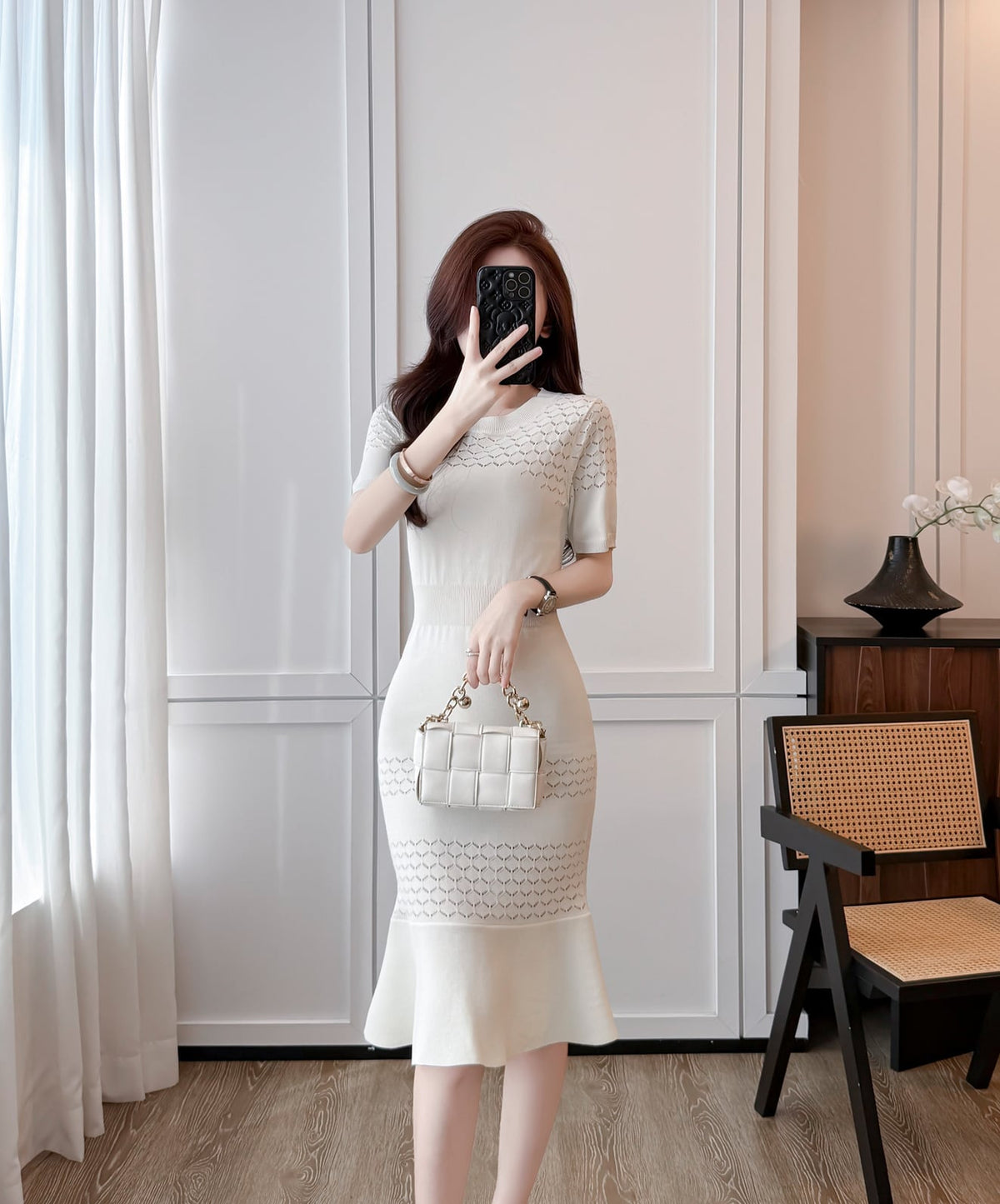 【dress】半袖ニットマーメイドワンピース Q8494