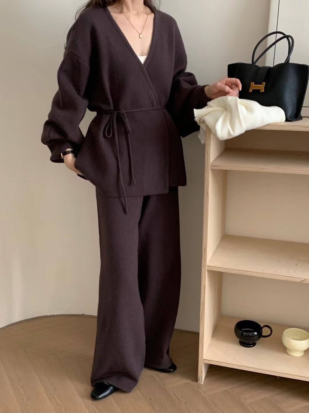 【set】カシュクールニットトップス×ワイドパンツセット　N2765