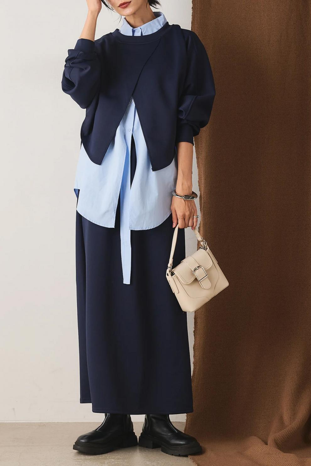 【set】シャツ×スリットトップス×ロングスカート3点セット     N3429