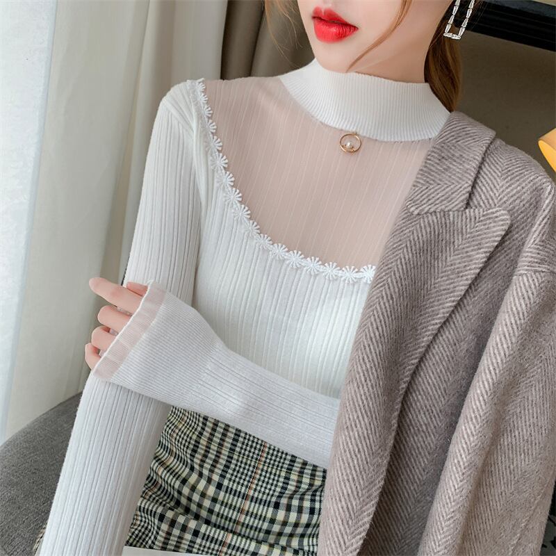 【tops】カットワークニットトップス　M18853
