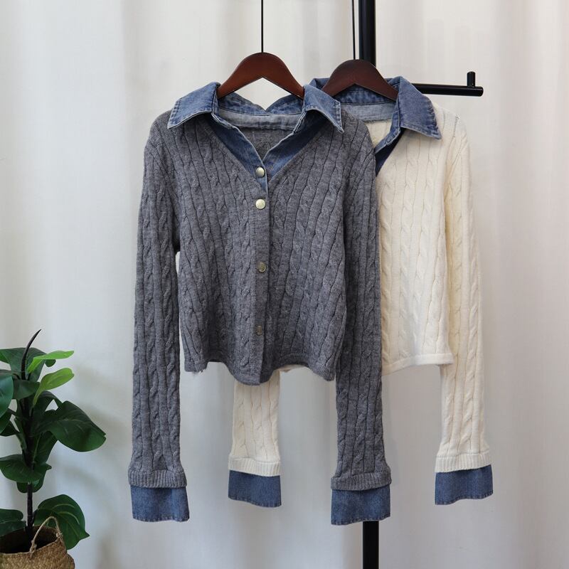 【outer】デニムドッキングニットカーディガン Q7591