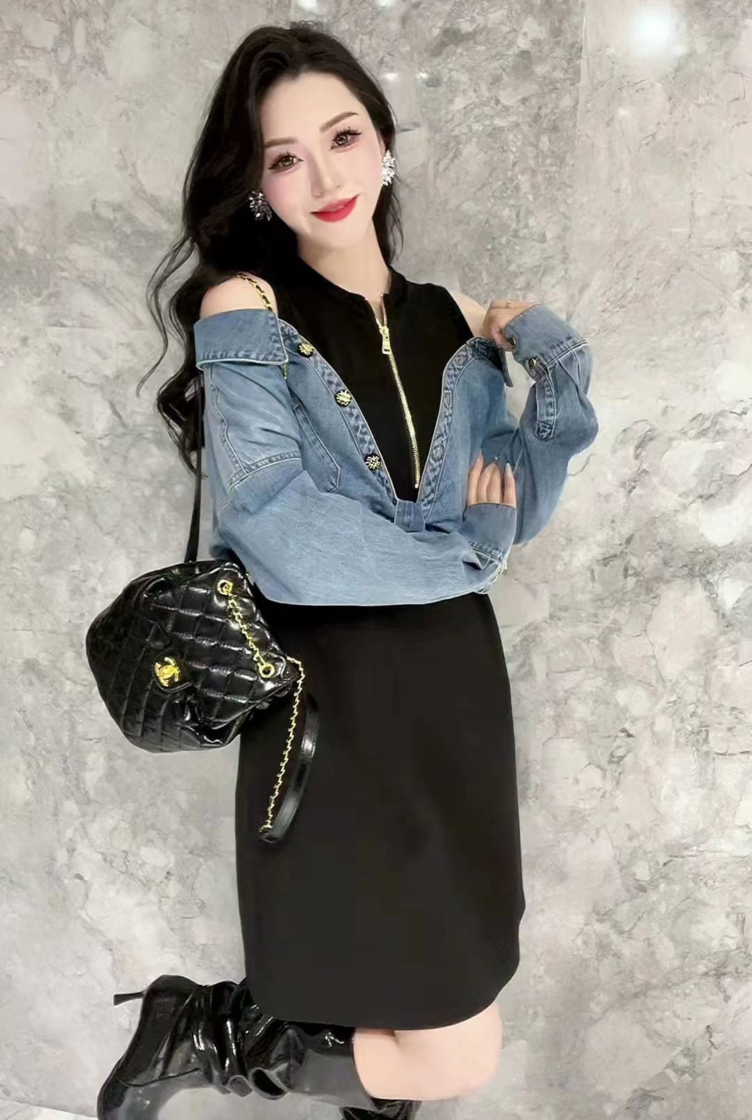 【dress】デニム切り替えワンピース　M26417