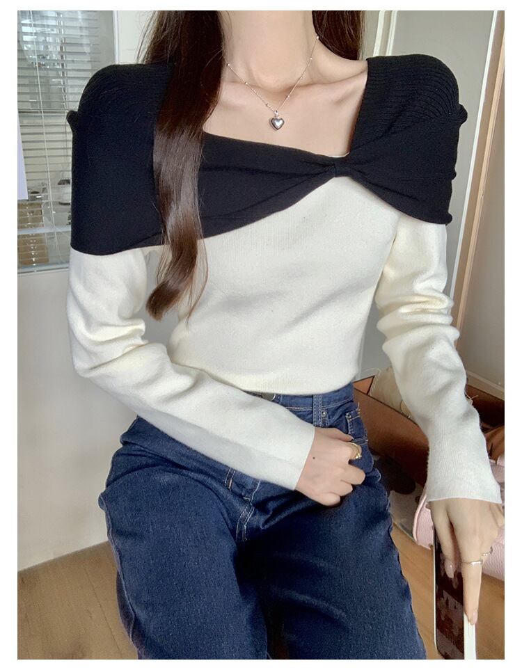 【tops】配色ニットトップス　M27702