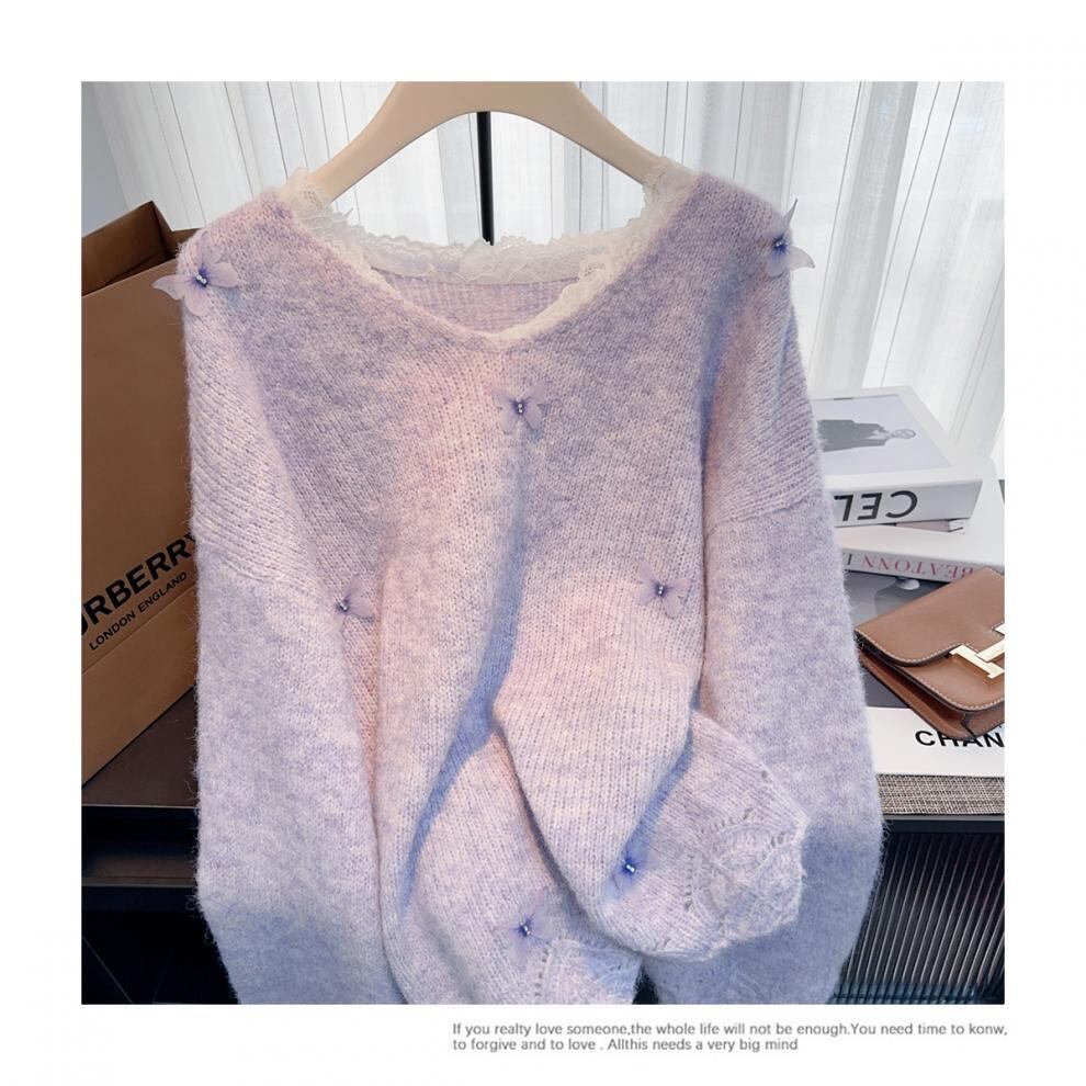 【tops】レース切り替えニットセーター　M28244