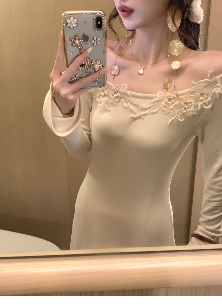 【dress】レーストリミングニットワンピース　N3448