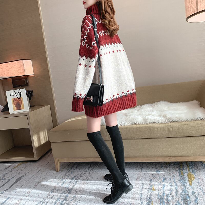 【tops】ハイネック長袖クリスマス着回しニットセーターF1061