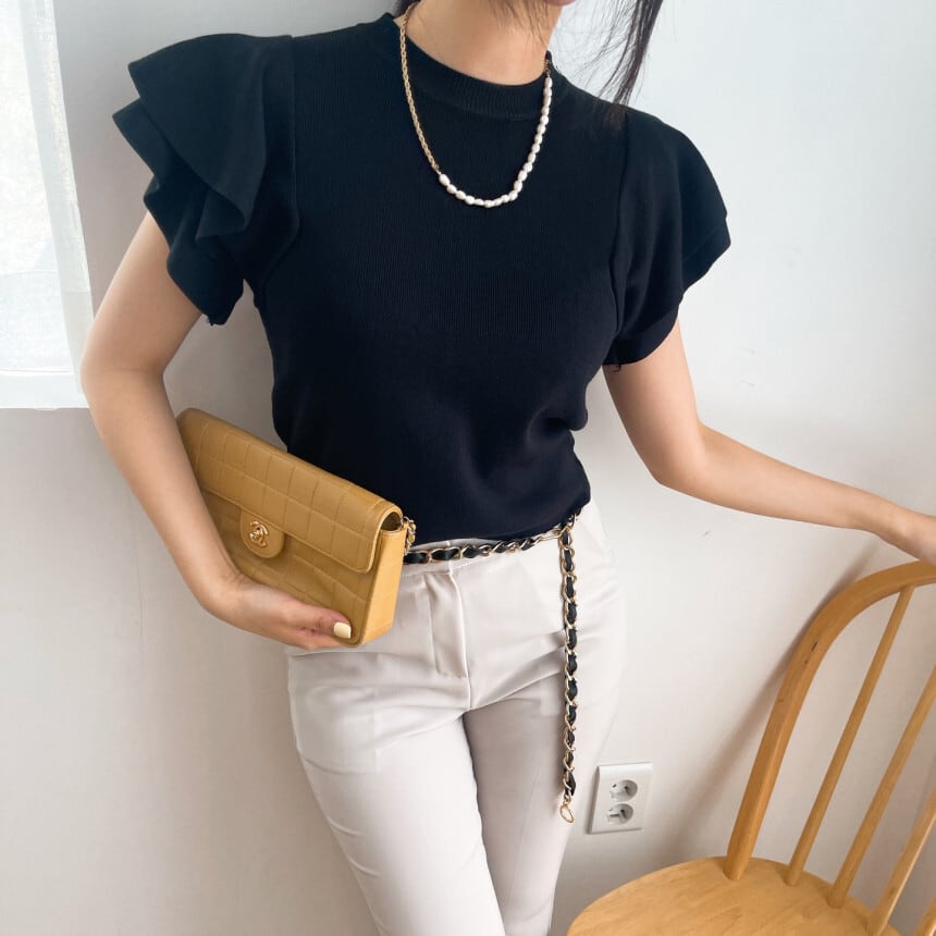 【tops】フレンチスリーブニットＴシャツF7424