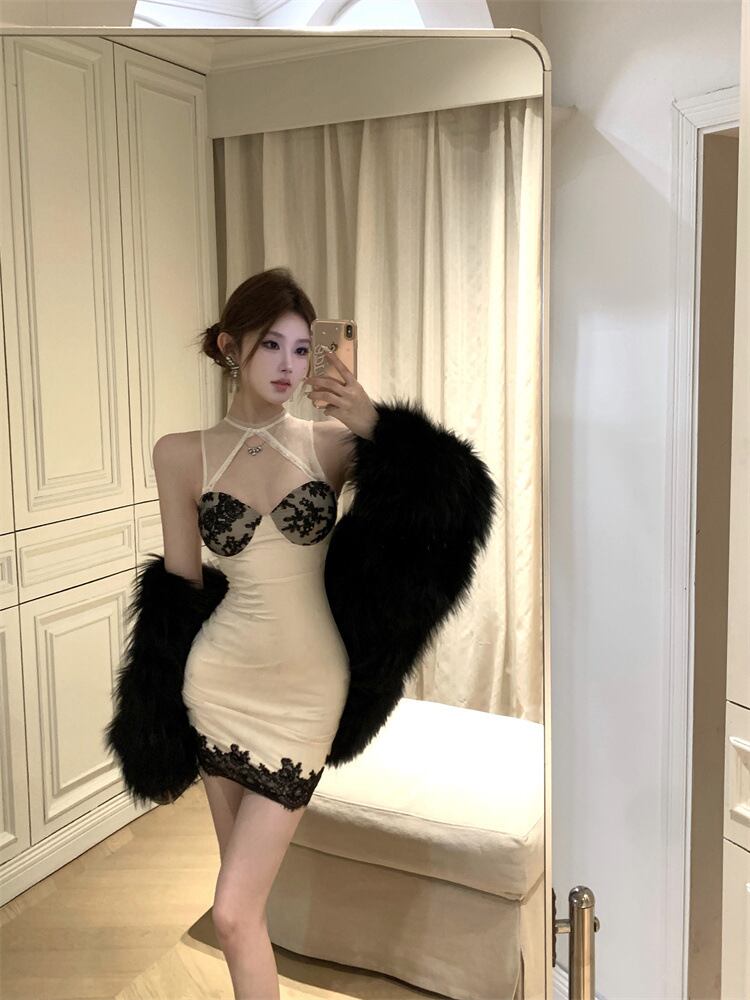 【dress】チュールコンビレースワンピース　M28835