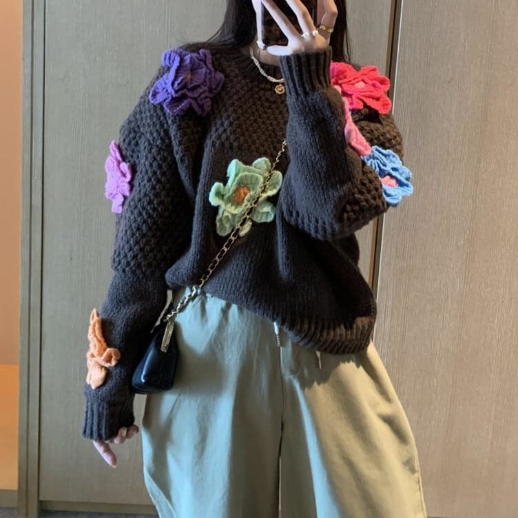 【tops】立体フラワーニットセーター　M26275
