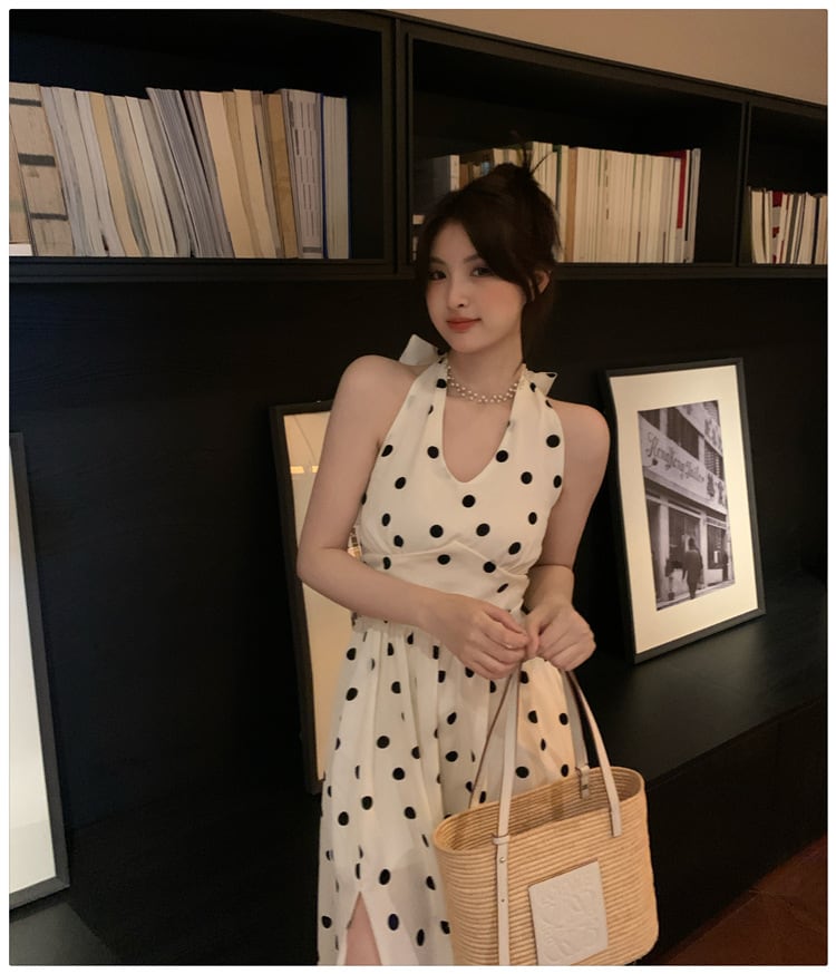 【dress】バックリボンドット柄ワンピース　M24012
