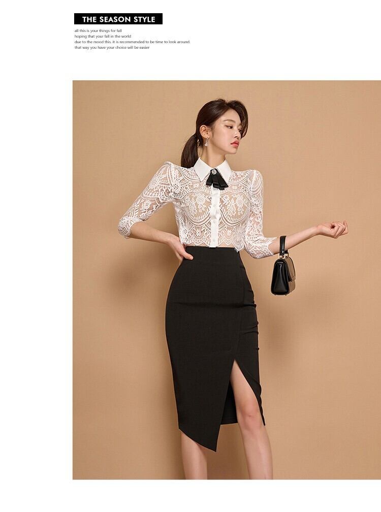 【set】レーストップス+OL通勤スカート２点セットG20629