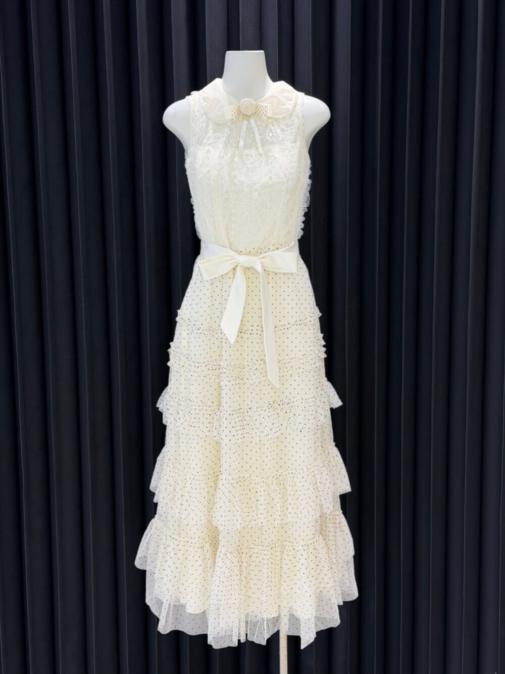 【dress】レースドッキングドットロングワンピース　N3541
