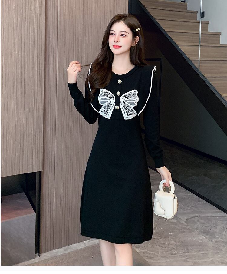 【dress】リボン付きニットワンピース　M18992