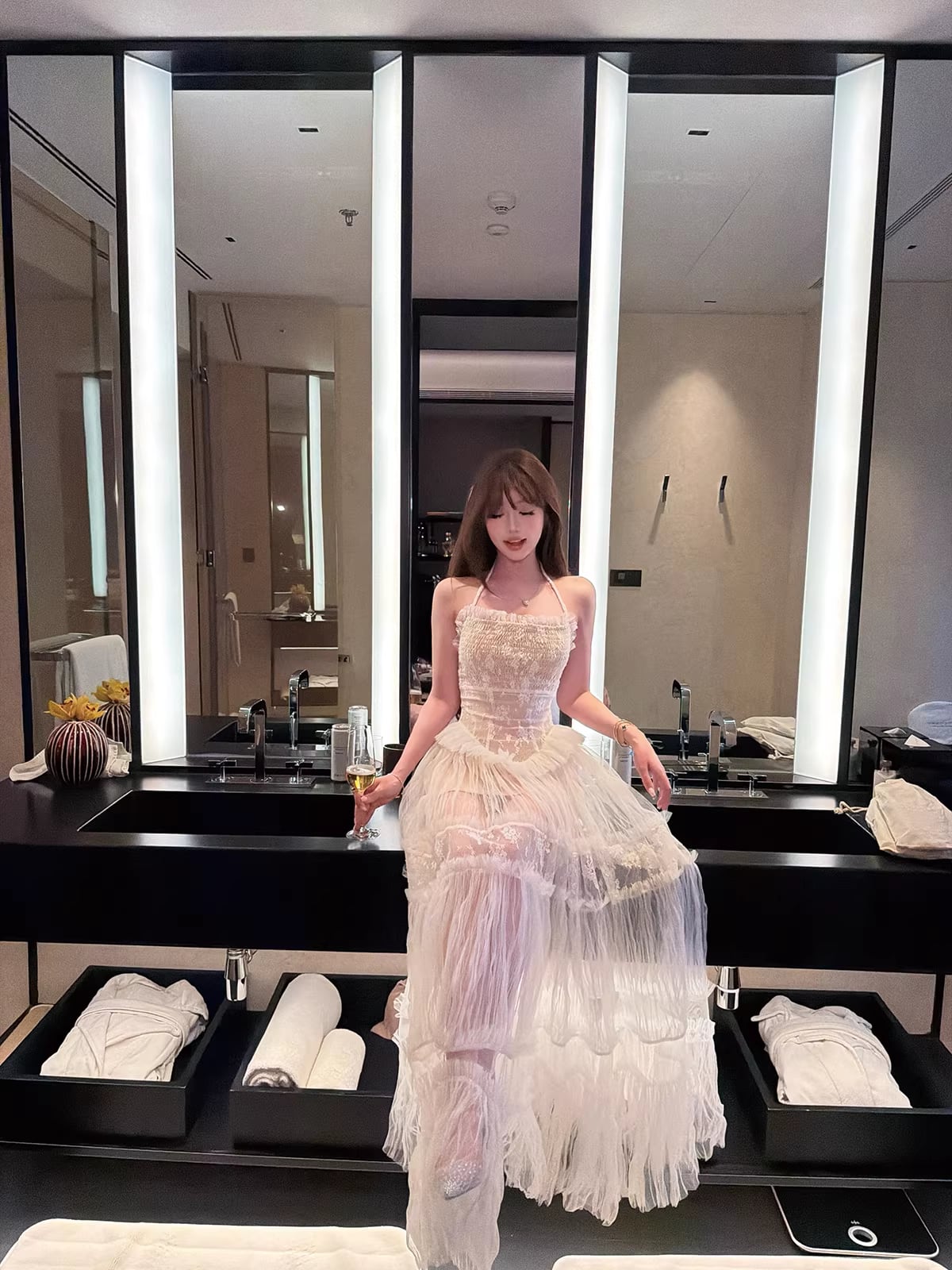 【dress】チュールレースロングワンピース Q7971