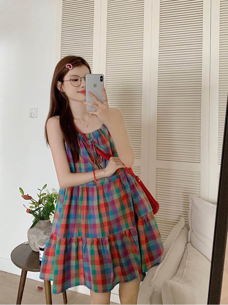 【dress】チェック柄キャミワンピース　M25035
