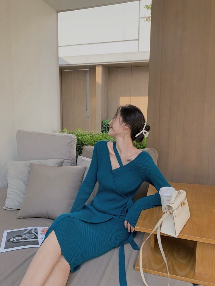 【dress】優しい雰囲気!気質満点レトロスウィートフランス風秋ニットワンピース G2402